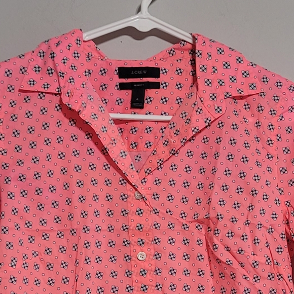J. Crew Tops - J Crew XS S Womens Perfect Shirt Top Blouse Button Up Neon Pink Navy Blue Sz 4